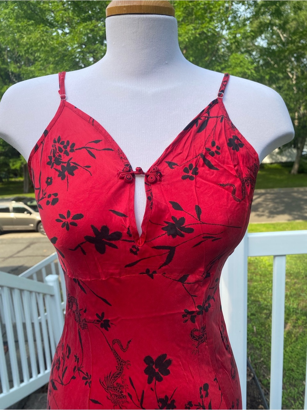 VTG La Vie En Rose Red Floral Slip Maxi Dress - Picture 2 of 4
